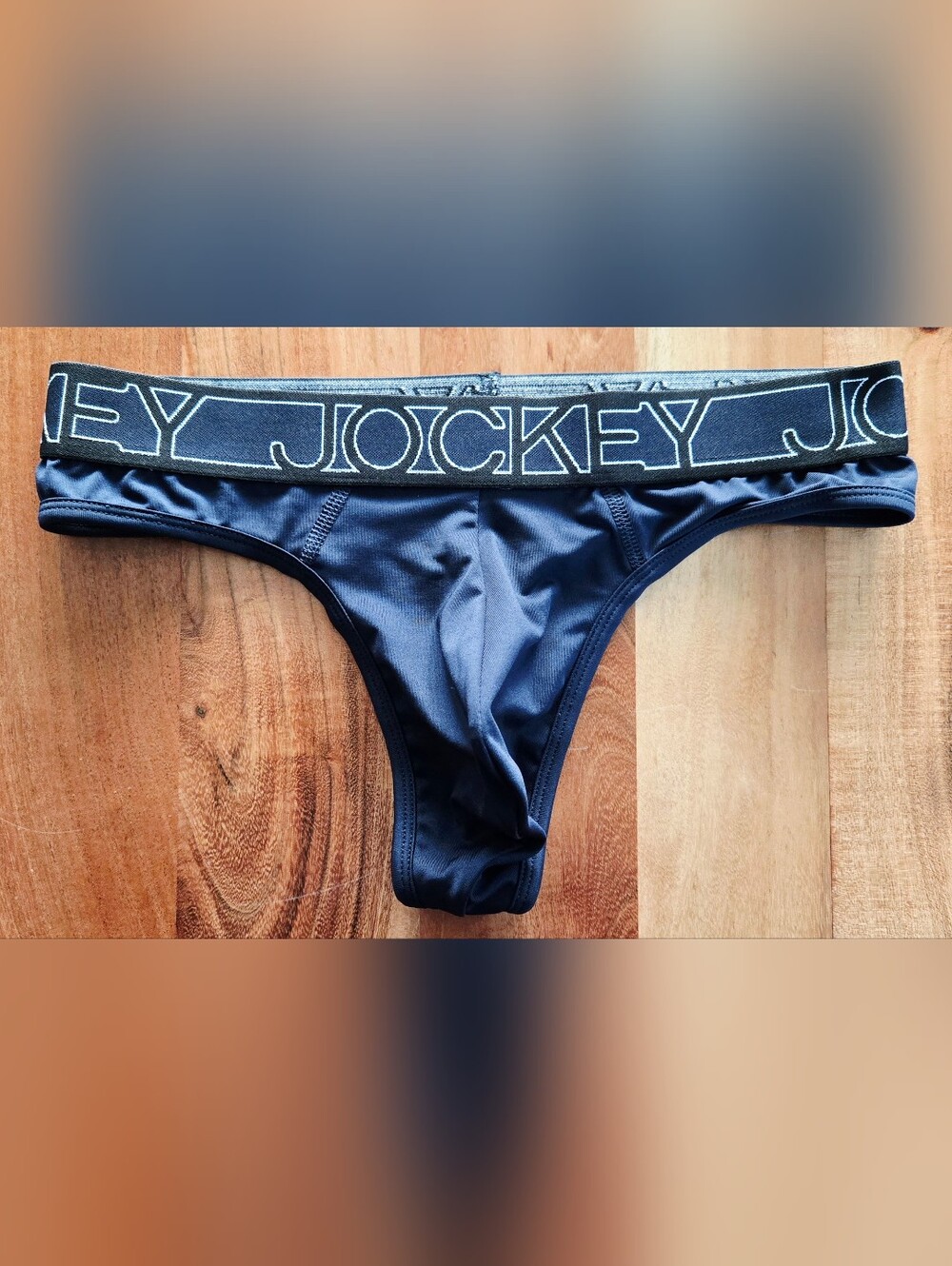 Jockey Navy Blue Mens Thong with Branded Waistband